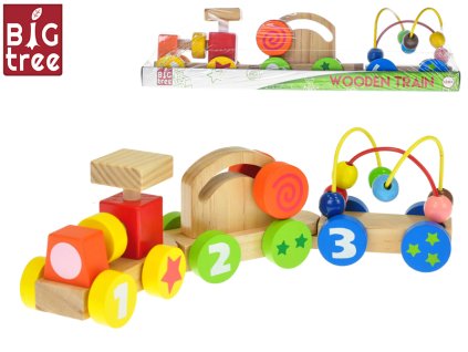 Big Tree vláček s vagónky 33cm dřevěný 12m+ ve fólii
