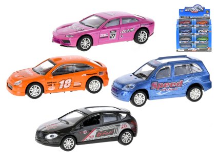 Auto závodní 9,5cm kov na zpětný chod 6druhů v krabičce 24ks v DBX