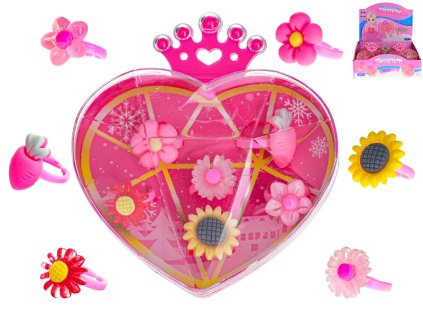 Sada 6ks prstýnků v krabičce ve tvaru srdce 8ks v DBX