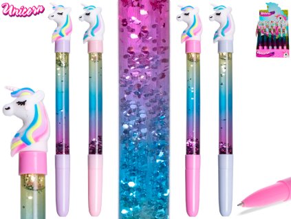 Unicorn propiska 19cm se třpytkami 4barvy 36ks v DBX