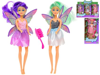 Panenka 18cm víla s křídly 3barvy v krabičce 12ks v DBX