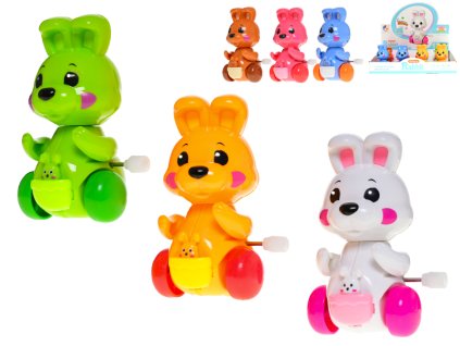 Králík 9cm na klíček po natažení jezdící a otáčející hlavu 6barev 12ks v DBX