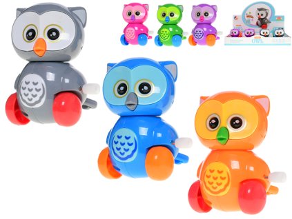 Sova 8cm na klíček po natažení jezdící 6barev 12ks v DBX