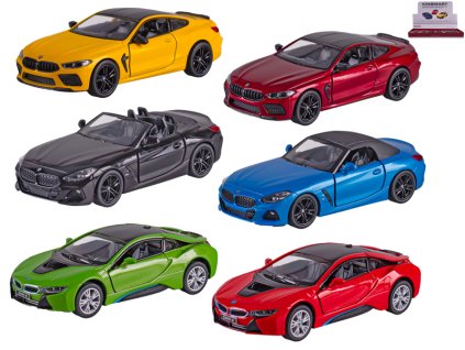 Kinsmart BMW modely 13cm kov zpětný chod 3druhy 4barvy 12ks v DBX