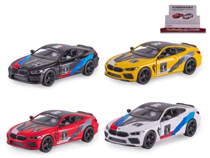 Kinsmart BMW M8 Competition Coupe 13cm 1:38 kov zpětný chod 4barvy 12ks v DBX