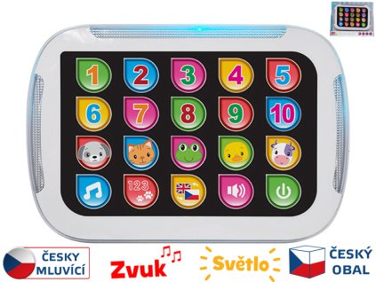 Tablet vzdělávací 19x13cm na baterie česky a anglicky mluvící se světlem 12m+ v krabičce