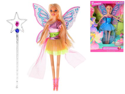 Panenka víla s křídly 29cm kloubová s magickou hůlkou 2druhy v krabičce