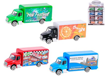 Auto nákladní 9,5cm 1:55 kov volný chod 4barvy v krabičce 24ks v DBX