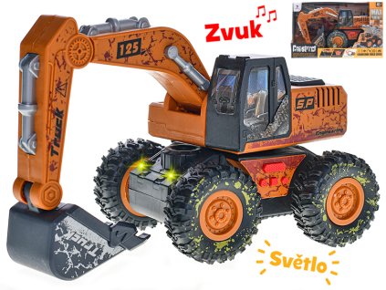 Bagr 25cm na setrvačník na baterie se světlem a zvukem v krabičce