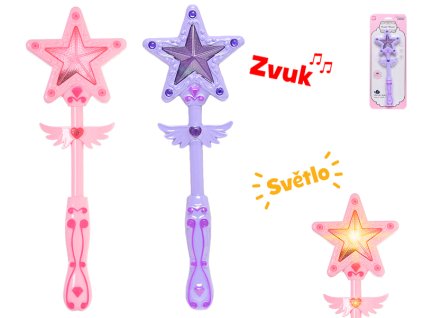 Hůlka kouzelná 32,5cm na baterie se světlem a zvukem 2barvy na kartě