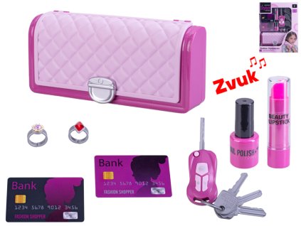 Kabelka 18,5x8cm s klíčkem od auta na baterie se zvukem a doplňky v krabičce