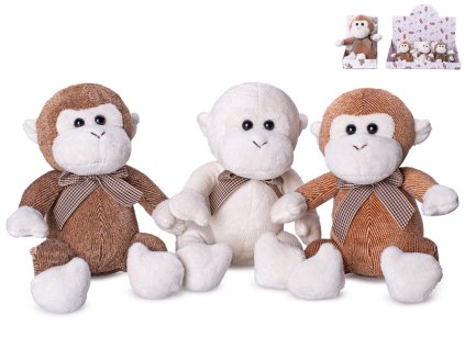 Opice plyšová 15cm sedící s mašlí 3barvy v krabičce 12ks v DBX