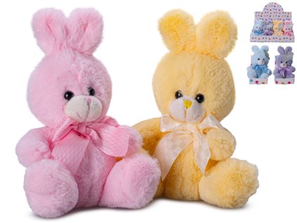 Zajíček plyšový 16cm sedící s mašlí 4barvy v krabičce 12ks v DBX