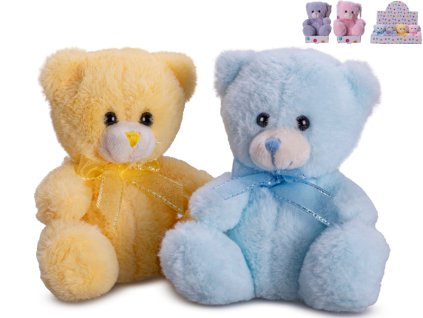 Medvídek plyšový 12cm sedící s mašlí 4barvy v krabičce 12ks v DBX