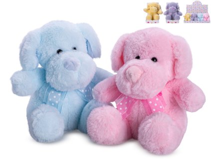 Pejsek plyšový 15cm sedící s mašlí 4barvy v krabičce 12ks v DBX