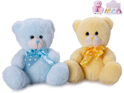 Medvídek plyšový 15cm sedící s mašlí 3barvy v krabičce 12ks v DBX