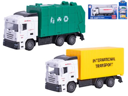 Vozidlo technické 13cm 1:50 kov zpětný chod 3druhy v krabičce 12ks v DBX