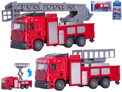 Vozidlo hasičské 13cm 1:50 kov zpětný chod 3druhy v krabičce 12ks v DBX