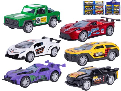 Auto závodní 13cm kov zpětný chod 6druhů 2barvy v krabičce 12ks v DBX