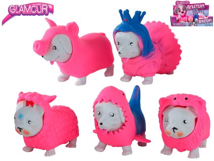 Glamour pejsek strečový 8,5cm v oblečku 6druhů 12ks v DBX