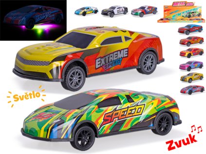 Auta závodní 12,5cm kov na zpětný chod na baterie se světlem a zvukem 2druhy 2barvy 12ks v DBX