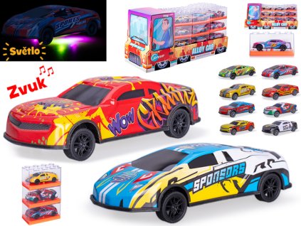 Auta závodní 12,5cm kov na zpětný chod na baterie se světlem a zvukem v krabičce 48ks v DBX