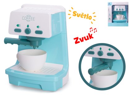 Kávovar pákový 16,5x12cm na baterie se světlem, zvukem a doplňky v krabičce
