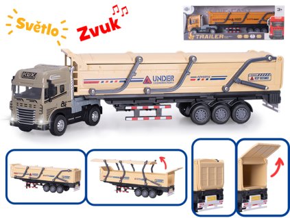 Vozidlo nákladní 39cm 1:24 kov na baterie na setrvačník se světlem a zvukem 2barvy v krabičce