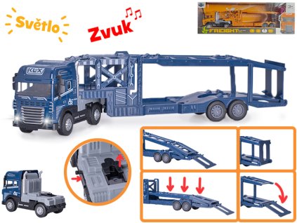 Přepravník aut 40cm 1:24 kov na baterie na setrvačník se světlem a zvukem 2barvy v krabičce