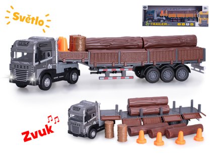 Přepravník dřeva 38cm 1:24 kov na baterie na setrvačník se světlem a zvukem 2barvy v krabičce