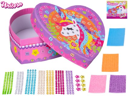 Unicorn sada lepení barevných kamínků na šperkovnici 13x12,5cm v krabičce