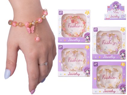 Náramek s motýlím medailonkem v krabičce 4barvy 12ks v DBX