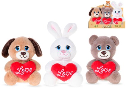 Zvířátko plyšové 15cm sedící se srdíčkem 3druhy 0m+ 12ks v DBX
