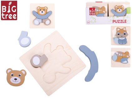 Big Tree puzzle dřevěné 15x15cm 4-5ks 3druhy 18m+ ve fólii 12ks v DBX