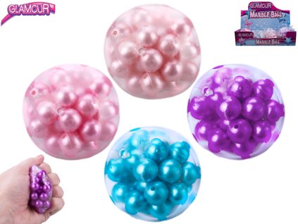 Glamour antistresový míček s křupajícími kuličkami 5cm 4barvy v sáčku 12ks v DBX
