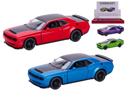 Kinsmart Dodge Challenger SRT 170 12,5cm 1:40 kov zpětný chod 4barvy 12ks v DBX