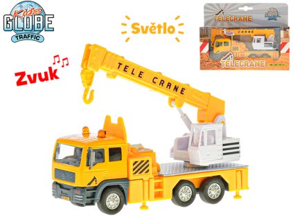 Kids Globe Traffic jeřáb kov 15cm na zpětný chod na baterie se světlem a zvukem v krabičce