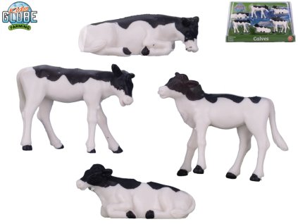 Kids Globe Farming telátka ležící/stojící 1:32 černobílá 6ks v krabičce