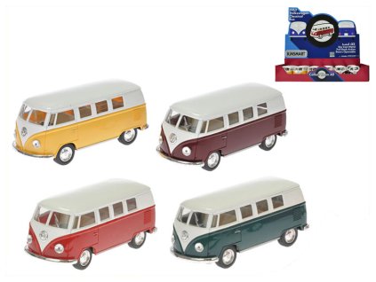 Kinsmart Autobus Volkswagen 1:32 13cm kov zpětný chod 4barvy 12ks v DBX