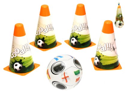 Fotbalové kužely 18cm 4ks s míčem 12cm 10m+ v síťce