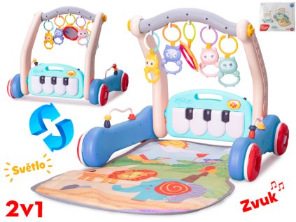 Chodítko s podložkou 75x50x42cm 2v1 s modrým piankem na baterie se světlem a zvukem 0m+ v krabičce