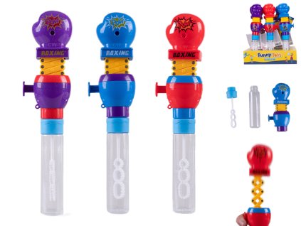 Bublifuk 23cm s natahovací boxerskou rukavicí 3barvy 12ks v PDQ