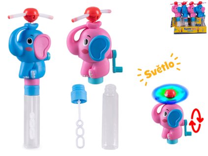 Bublifuk 23,5cm se slonem na baterie s vrtulkou a světlem 2barvy 12ks v PDQ