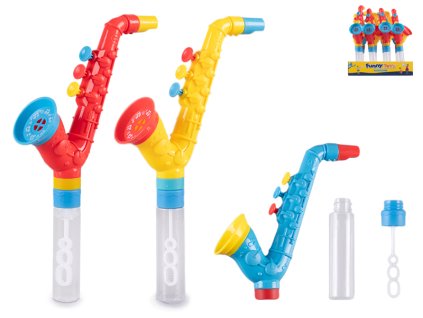 Bublifuk 27cm se saxofonem pískacím 3barvy 12ks v PDQ