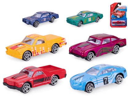 Auto závodní 8cm kov volný chod 6druhů na kartě