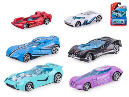 Auto závodní 8cm kov volný chod 6druhů na kartě