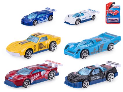 Auto závodní 8cm kov volný chod 6druhů na kartě