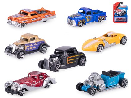 Auto závodní 8cm kov volný chod 7druhů na kartě