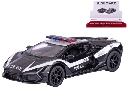 Kinsmart Lamborghini Revuelto policejní 13cm 1:38 kov zpětný chod 12ks v DBX