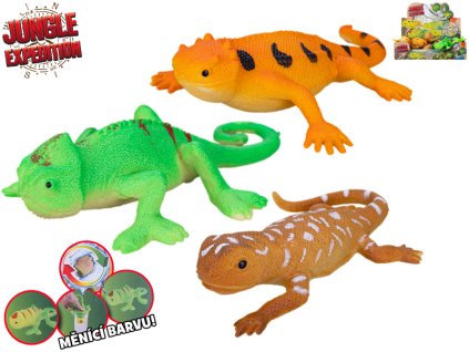 Jungle Expedition ještěrka strečová 14cm měnící barvu 3druhy 12ks v DBX